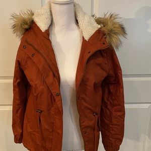Rust Faux fur hooded jacket